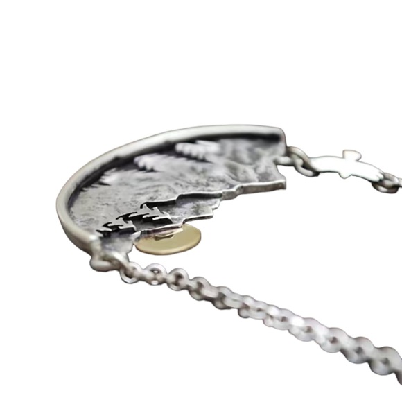 Boho Style Mountain Scene Silver Pendant Necklace - Picture 3 of 5